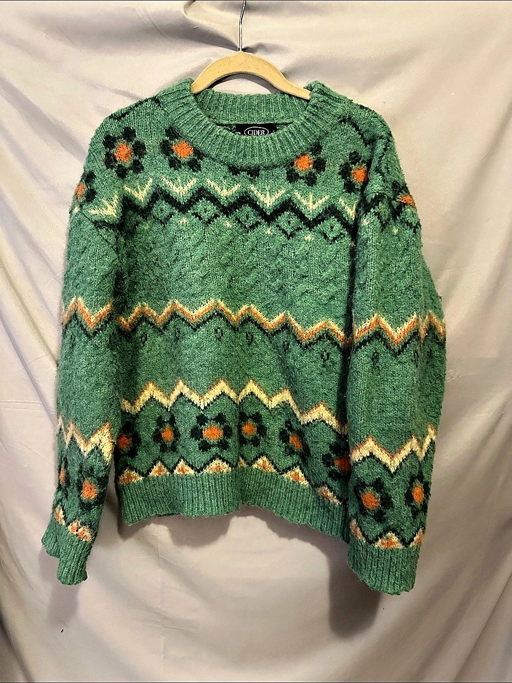 Cider Green Floral Knit Sweater Size Small very cozy